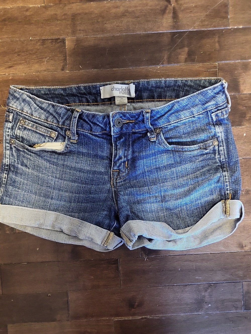 Charlotte Russe Dark Blue Rolled Cuff Denim Shorts